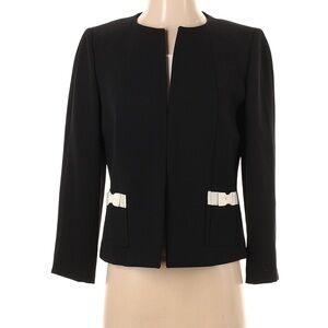 Tahari by ASL black jacket with white ivory bow trim pockets size 8 US